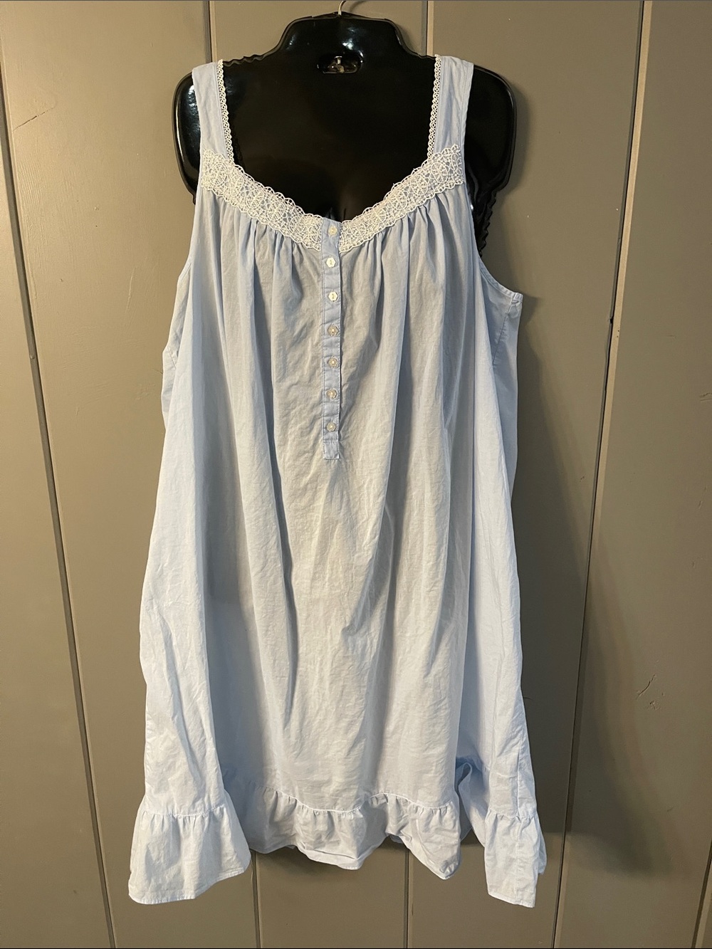 Vintage Vibes Nightgown Blue White Lace Modest  Victorian Cottage Granny Midi